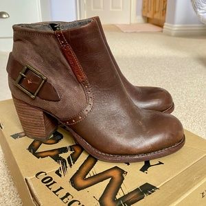 Women's Caterpillar Raw, Cat Footwear, High Heeled Brown Leather Bootie, Size 7